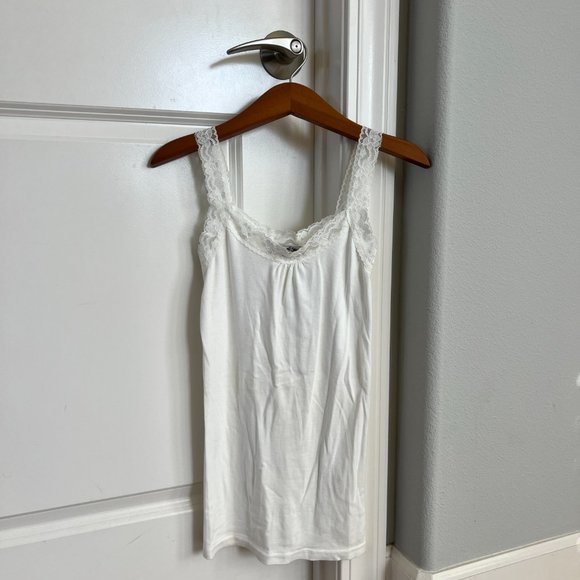 Michael Stars Original Tee Tank Camisole With Lace Trim White NEW - Picture 1 of 4